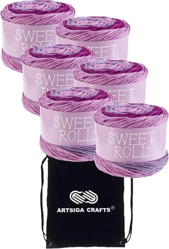 Premier Yarns Sweet Roll Raspberry Swirl 1047-05 (6 madejas, el mismo lote de tinte) estambre mediano #4 para ganchillo y tejer con bolsa de