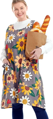 Miniatura 43 de Delantales grandes de talla grande para mujer con bolsillos de algodón y lino para hornear cocina