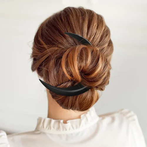 Miniatura 6 de 2 horquillas talladas a mano con luna creciente para mujer, palillo de pelo de luna, pinza para el cabello de luna creciente, horquilla de luna Negro