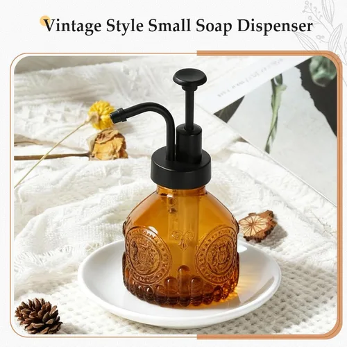 Miniatura 5 de Dispensador de jabón de vidrio ámbar, dispensador pequeño de jabón de manos para baño, botella de jabón líquido y loción con bomba, dispensador