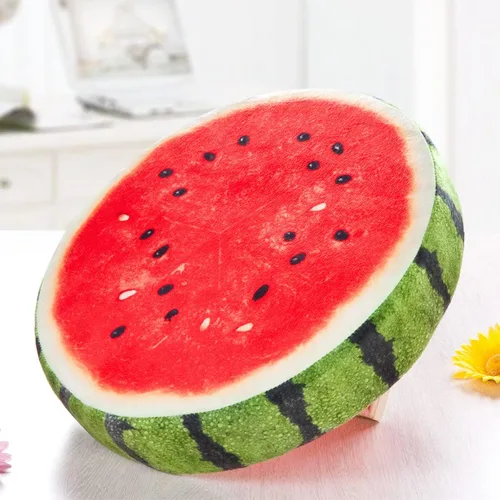 Miniatura 6 de HYSEAS Almohadas redondas de 14 pulgadas de sandía, impresión 3D, cojines decorativos de felpa divertida de frutas para sofá, silla, suelo, sofá