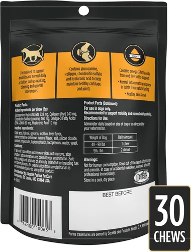 Miniatura 8 de Purina Pro Plan Suplemento veterinario para el cuidado de las articulaciones de perros de raza grande con glucosamina, condroitina y colágeno