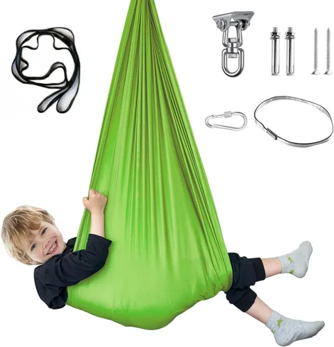 Miniatura 18 de Columpio sensorial para niños y adultos, columpio de terapia de doble capa para interiores y exteriores, columpio para acurrucarse con accesorios