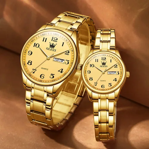 Miniatura 30 de OLEVS Juego de 2 relojes de cuarzo para parejas de San Valentín, calendario luminoso, ventana de fecha, 3 ATM, impermeable, casual, acero
