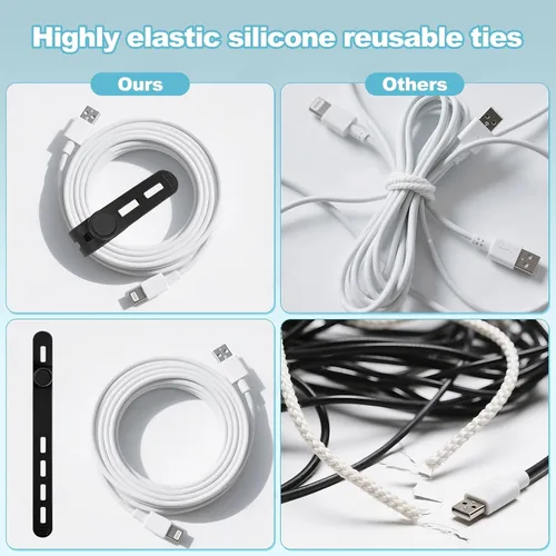 Miniatura 4 de 30 piezas de bridas de cable de silicona reutilizables, bridas de cable de silicona, envolturas flexibles para la organización de cables de carga