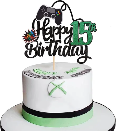 Miniatura 21 de 1 PCS Decoración para Pastel de Videojuegos Feliz Cumpleaños 14 con Purpurina, Palillo Decorativo de Pastel de Videojuegos Game On Controladores