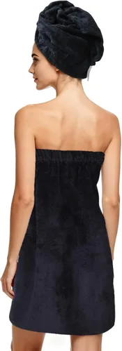 Miniatura 3 de Super Absorbent Quick Dry Spa Bath Wrap Shower Skirt and Hair Drying Turban - 2pc Set (One-Size, Black)