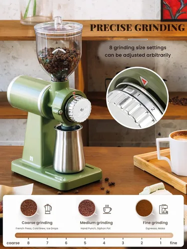 Miniatura 2 de Huanyu Molinillo eléctrico de grano de café 8.82 oz, molienda comercial y casera, molinillo de rebabas automático de 200 W, molinillo profesional 8