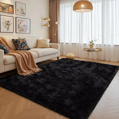 Miniatura 4 de JUNOVO - Alfombra de área lavable, antideslizante, alfombras ultra suaves de 4 x 5.3 pies, alfombras esponjosas para dormitorio, niños, niñas, Azul