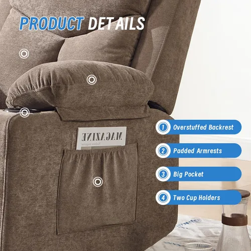 Miniatura 8 de Silla mecedora manual reclinable para adultos con masaje vibratorio, sillas reclinables deslizantes para sala de estar y dormitorio, sofá reclinable