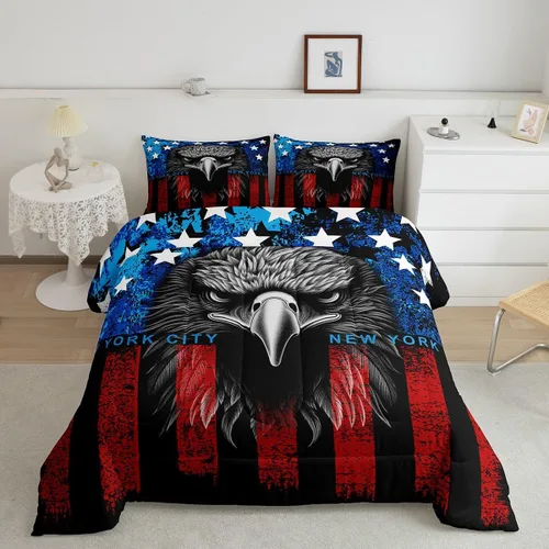 Miniatura 15 de Feelyou Juego de edredón de camuflaje del ejército con bandera estadounidense, decoración militar, camuflaje verde selva, bandera de Estados Unidos