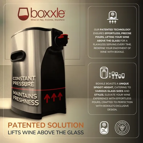 Miniatura 6 de Boxxle Box - Dispensador de vino de acero inoxidable de 3 litros, elegante, eficiente, sostenible, mantiene el vino fresco durante 6 semanas