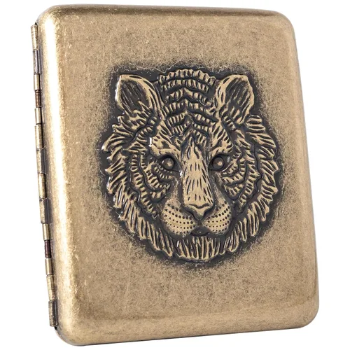 Caja de metal vintage, cobre chapado en metal, capacidad 18-20, tigre de alivio de superficie, embalaje de caja de regalo (bronce, 3.346 in tamaño