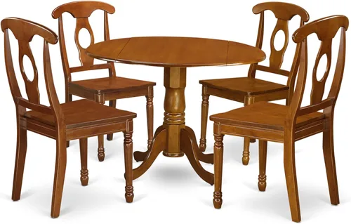 Miniatura 8 de East West Furniture DLNA5-SBR-C - Juego de mesa y sillas de cocina de 5 piezas, incluye una mesa de comedor redonda con gotas y 4 sillas tapizadas