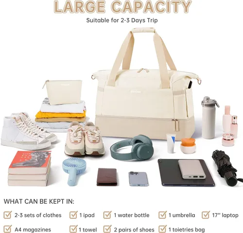 Miniatura 2 de Bolsa de lona de gimnasio para mujer, Caqui, Bolsa de viaje para gimnasio