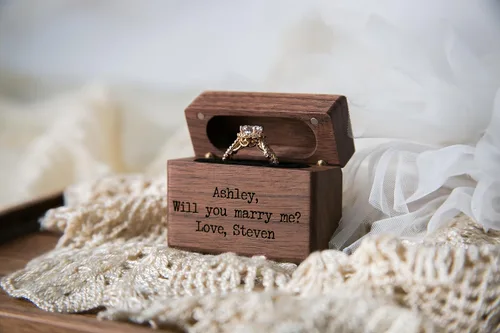 Miniatura 11 de MUUJEE Grow Old With Me Engraved Wooden Ring Box, Slim Engagement Proposal Ring Holder, Wedding Ceremony Ring Bearer Box, Fiance Gift Ideas