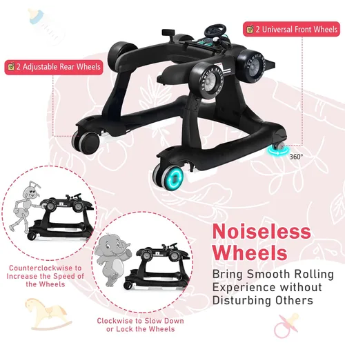 Miniatura 5 de BABY JOY Andador de bebé 4 en 1, Andador de actividad plegable con altura y velocidad ajustables, música, luces, antivuelco, andador de empuje