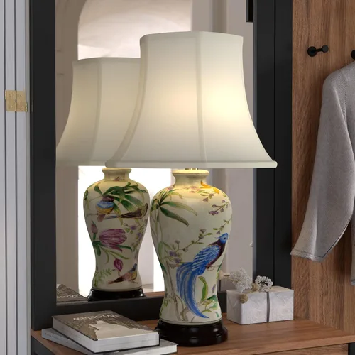 Miniatura 6 de Red Lantern - Lámpara de porcelana (29 pulgadas), floral, color blanco