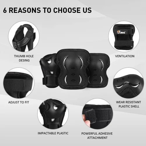 Miniatura 5 de JBM Conjunto de equipo protector para patinaje para adultos y jóvenes, casco de monopatín, rodilleras y coderas con muñequeras para patinaje