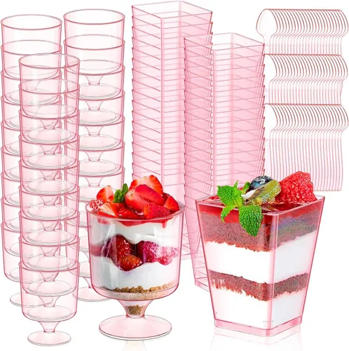 Miniatura 11 de mwellewm 150 paquetes de mini tazas de postre con cucharas, tazas de postre de plástico transparente de 3oz para postres tipo parfait para fiestas