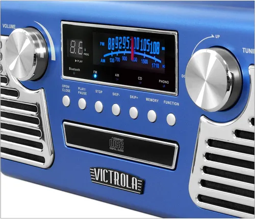 Miniatura 2 de Victrola Haley - Reproductor de discos retro con Bluetooth y centro multimedia con altavoces integrados - Tocadiscos de 3 velocidades, reproductor