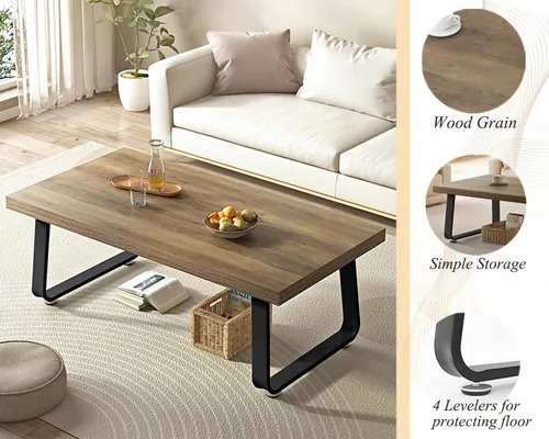 Miniatura 3 de HSH Mesa de café industrial rústica de 47" - Mesa central minimalista moderna de granja con patas de madera y metal, mesa de cóctel para sala