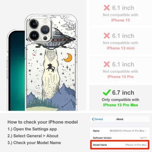 Miniatura 2 de MOSNOVO - Funda compatible solo con iPhone 13 Pro Max de 6.7 pulgadas, diseño de ovnis, para niñas, mujeres y hombres, hecha de Buffertech™