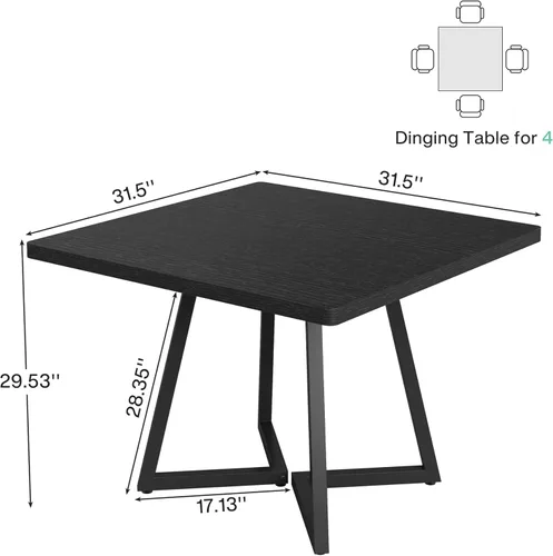 Miniatura 2 de Tribesigns Mesa de comedor cuadrada para 2, mesa de comedor industrial de 31.5 pulgadas con base de metal, mesa de cocina para comedor, espacio