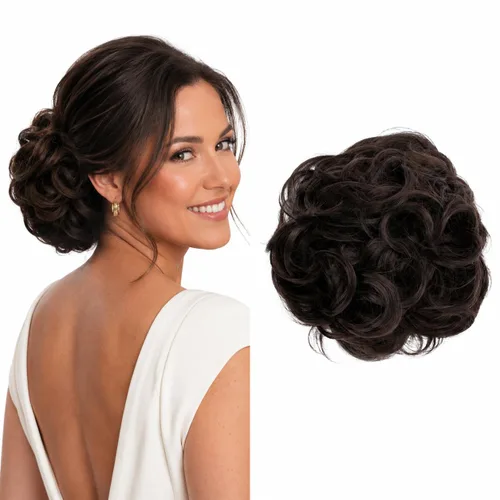 Miniatura 39 de CAISHA Postizo Grande Scrunchy Recogido Peinado Nupcial Rizado Moño Despeinado Marrón Chocolate Oscuro G2E