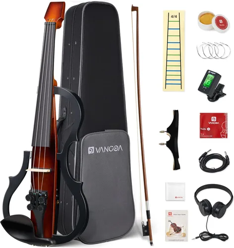 Miniatura 10 de Vangoa Violín eléctrico, kit de violín eléctrico silencioso 4/4 para principiantes, adultos y adolescentes, juego de iniciación de violín eléctrico