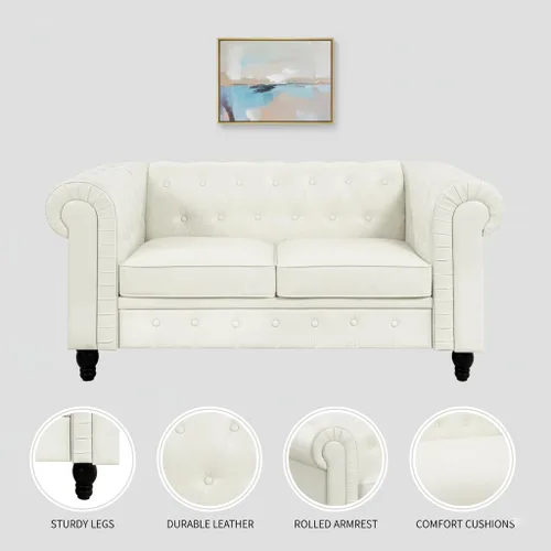 Miniatura 3 de Naomi Home Chesterfield - Sofá de amor de cuero, mini sofá de amor, pequeño con brazos curvos, cojines capitoné, sofás de amor de 2 asientos