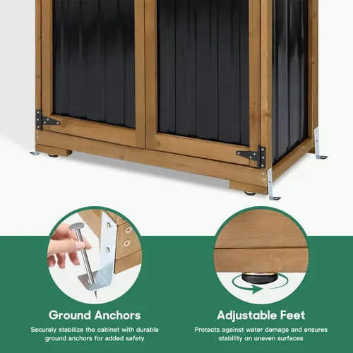 Miniatura 6 de Ketive Armario de almacenamiento para exteriores, cobertizo de almacenamiento de madera y metal con techo resistente a la intemperie, estante Negro