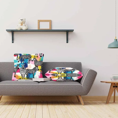 Miniatura 3 de Juego de 2 fundas de almohada cuadradas decorativas para sofá y cama, diseño de cebra tropical, selva tropical, color negro y blanco, para hombres