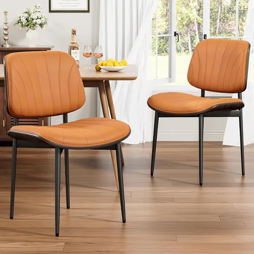 Miniatura 52 de REONEY - Juego de 4 sillas de comedor, modernas de mediados de siglo, tapizadas en piel sintética PU con respaldo de madera curvada de nogal y patas