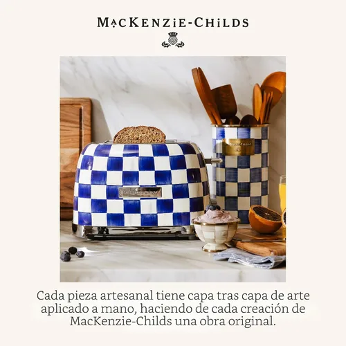 Miniatura 7 de MACKENZIE-CHILDS Tostadora de 2 Rebanadas, Tostadora Decorativa para Cocina, Azul y Blanco de Royal Check