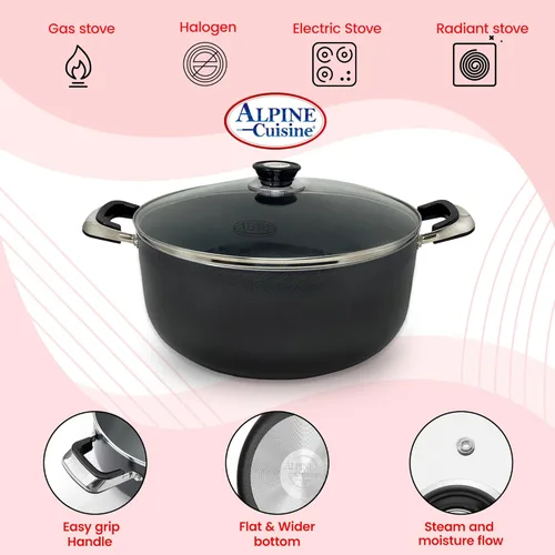 Miniatura 6 de Alpine Cuisine Olla antiadherente de 18 cuartos de galón con tapa de vidrio templado y asas de transporte, utensilios de cocina multiusos, horno