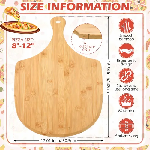 Miniatura 2 de Norme Juego de 6 piezas de cáscaras de pizza de bambú, paleta de madera para pizza con asa, tabla de cortar de madera, accesorio de horno