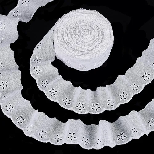 Miniatura 8 de FINGERINSPIRE Cinta de encaje de algodón de 15 yardas, 1-5/8 pulgadas, color negro, con ojales, bordado floral, ribete de encaje, borde ondulado