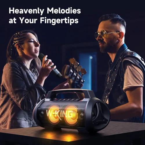 Miniatura 8 de W-KING Altavoz Bluetooth portátil con micrófono inalámbrico, 120 W pico 70 W RMS altavoces Bluetooth impermeables para exteriores, graves 110 dB, 42