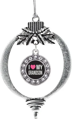 Miniatura 223 de Inspired Silver - Bonita bandera estadounidense - Adorno de Navidad plateado - Adorno de árbol de Navidad con dije circular con circonita cúbica