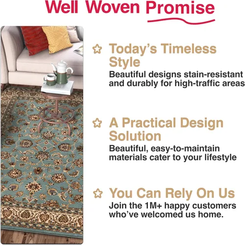 Miniatura 8 de Well Woven Barclay Collection Sarouk - Alfombra de área azul claro de 6 x 9 pies, para sala de estar, dormitorio y comedor