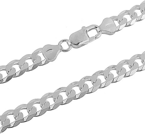 HarlemBling Cadena cubana plana para hombre plata de ley 925 maciza fabricada en Italia 18-30 pulgadas 0157in 0197in 0236in 0276in 0315in Metal No