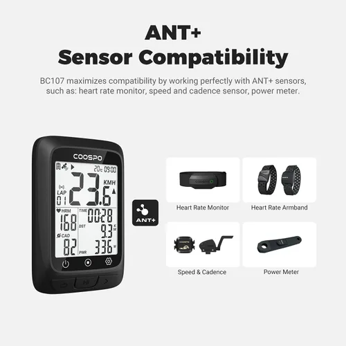 Miniatura 4 de COOSPO Ordenador de bicicleta GPS inalámbrico, ANT+ Ciclismo GPS con Bluetooth, multifuncional ANT+ computadora de bicicleta GPS con pantalla LCD