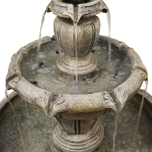 Miniatura 6 de Fuente de agua de piso al aire libre de 48" de alto, fuente de agua de hormigón de 3 niveles con bomba eléctrica sumergible - Cascada en cascada