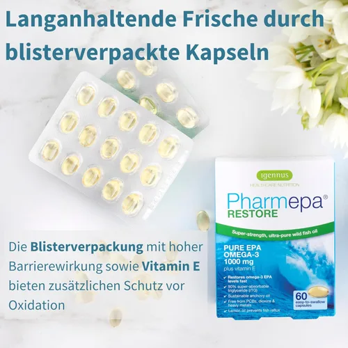 Miniatura 5 de Igennus Pharmepa Restore, Pure EPA 1000 mg, certificado IFOS, 90% de alta concentración, rTG Omega-3 para alta absorción, triple fuerza, aceite