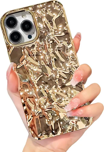 Miniatura 26 de Funda compatible con iPhone 14 Pro, Diseño Lindo de Lujo con Papel de Estaño Plisado, Fundas de Teléfono de Moda para Mujeres, Electrochapado