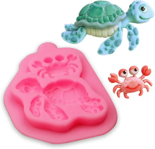 Miniatura 8 de Moldes de silicona para fondant de peces de tortuga marina, 4 paquetes de moldes de chocolate con delfín de coral marino para decoración de Pescado