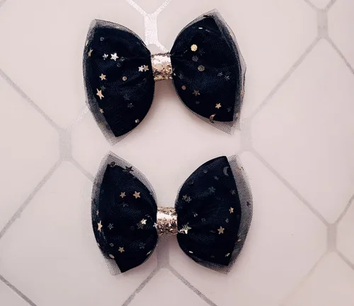 Miniatura 7 de lazos elegantes para niña 2 piezas, color negro, cinta de grosgrin y tul brillante, tamaño pequeño de 3 pulgadas, para niñasñy adolescentes