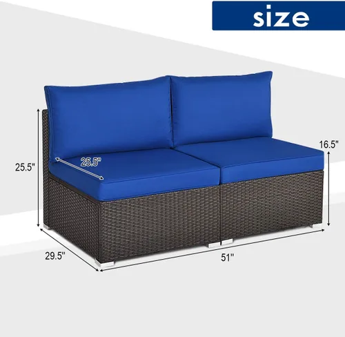 Miniatura 3 de COSTWAY Juego de 2 sofás de ratán de polietileno sin brazos, sillas de mimbre para patio con cojín suave, muebles seccionales al aire libre