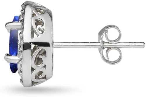 Miniatura 5 de Aretes ovalados de plata de ley auténtica, simulada o sintética con halo para mujer, novias